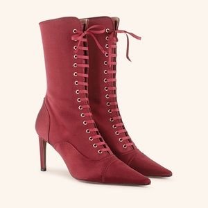 NEW $599 RETRO STYLE ANKLE BOOTS MAROON SATIN